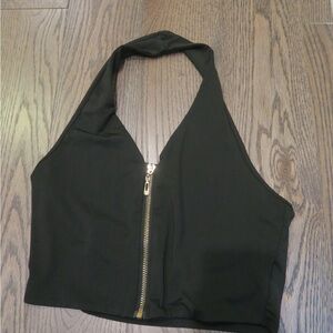 Black Halter Top with Gold Zipper